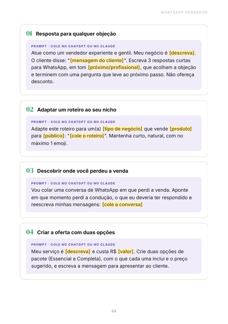 Página com prompts de IA